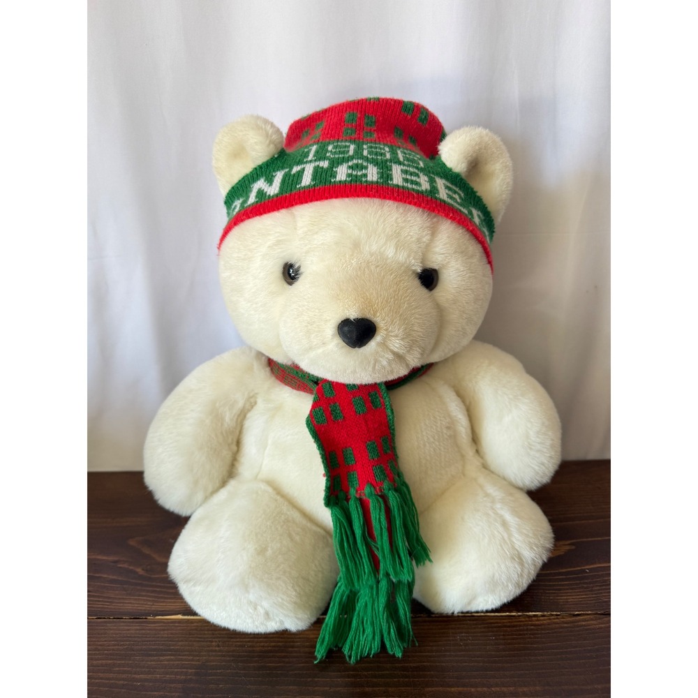 Vintage 1986 Dayton‎ Hudson Santabear Plush White Polar Bear Hat Scarf 17 inch